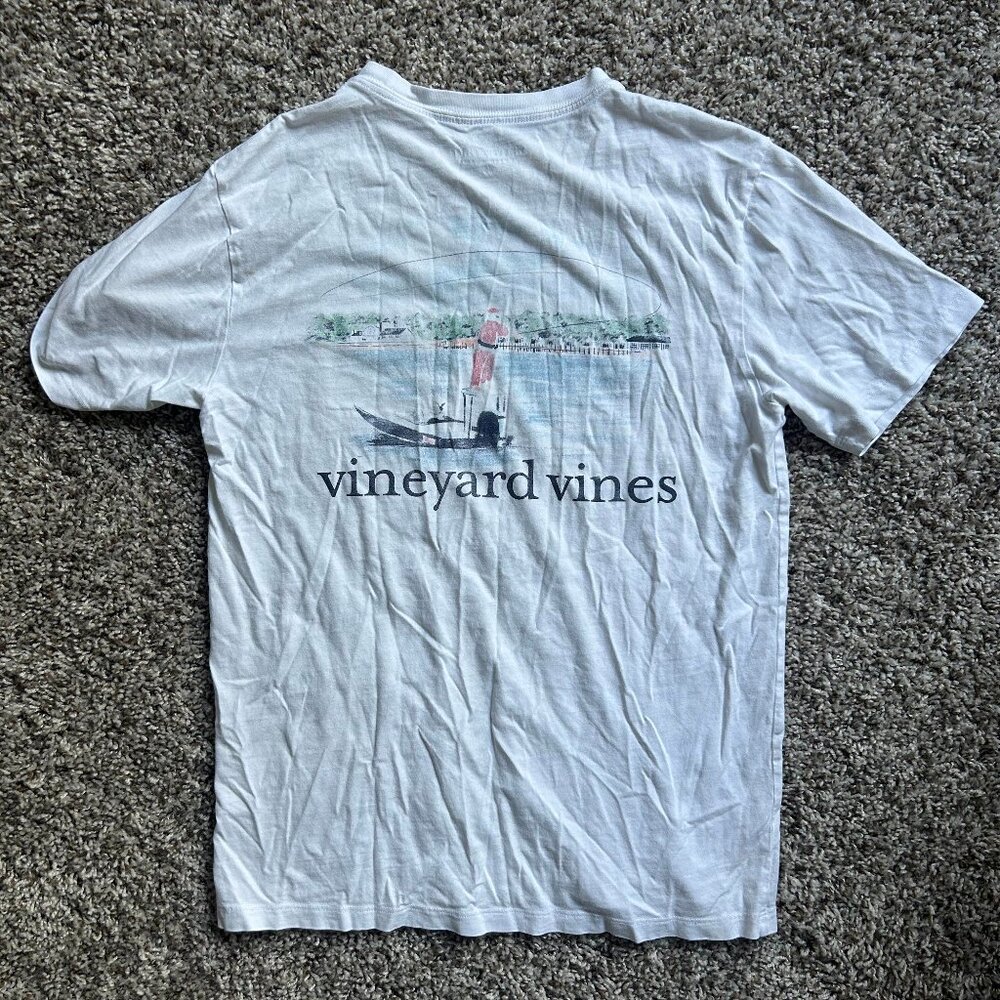 Vineyard Vines, Fly Fishing Santa, Festive Men's Ivory XS T-Shirt